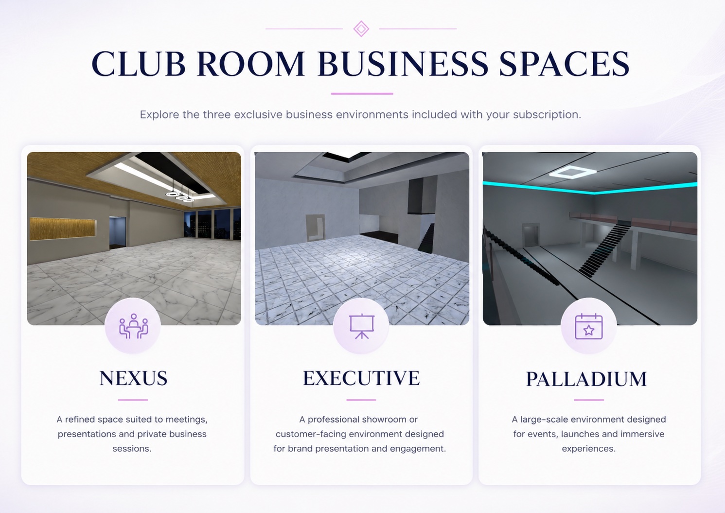 Nexus, Executive, and Palladium CLUB ROOM Business spaces