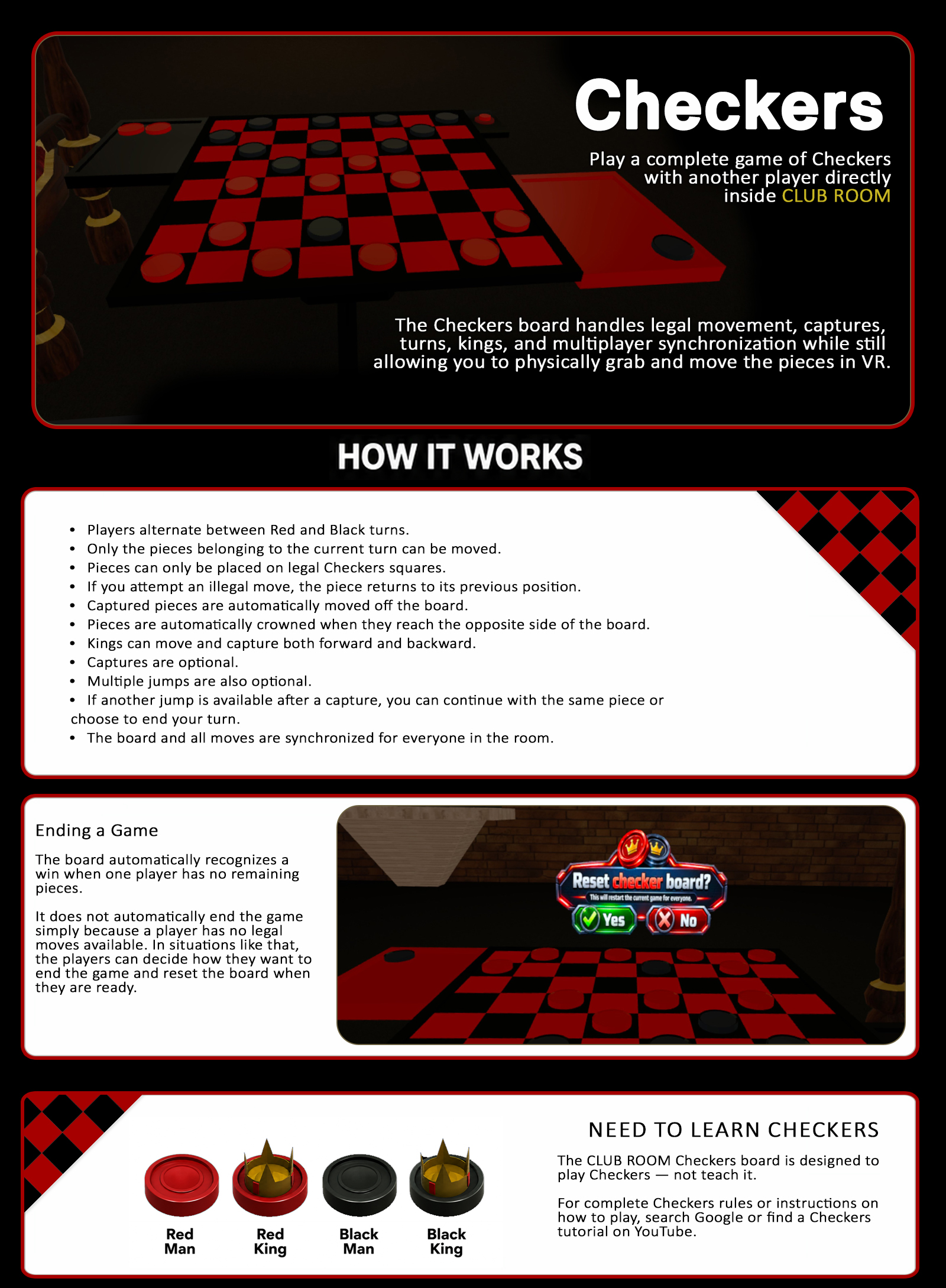 CLUB ROOM Checkers gameplay and instructions
